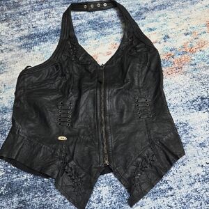 Harley-Davidson Black Leather Halter Top
